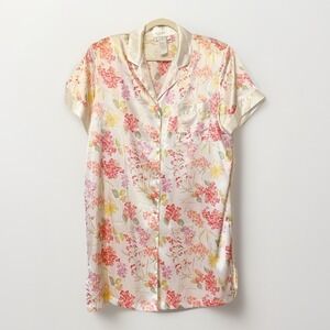 VTG 90s Mystique Intimates L Nightshirt White Pink Floral Satin Cottage Prairie